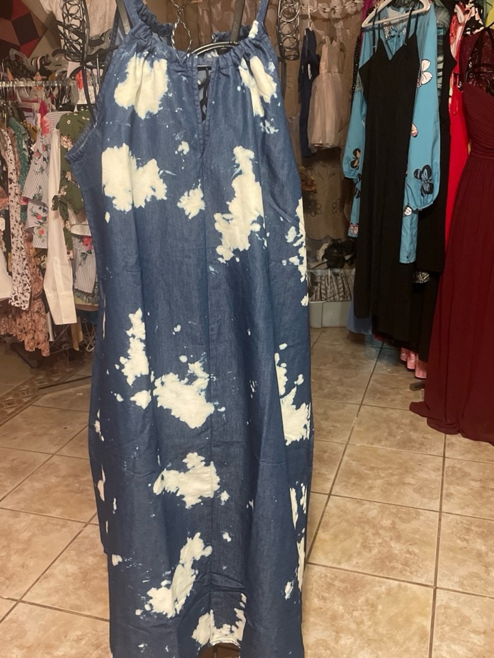 Eighty Eight Blue and White Tie-Dye Maxi Dress